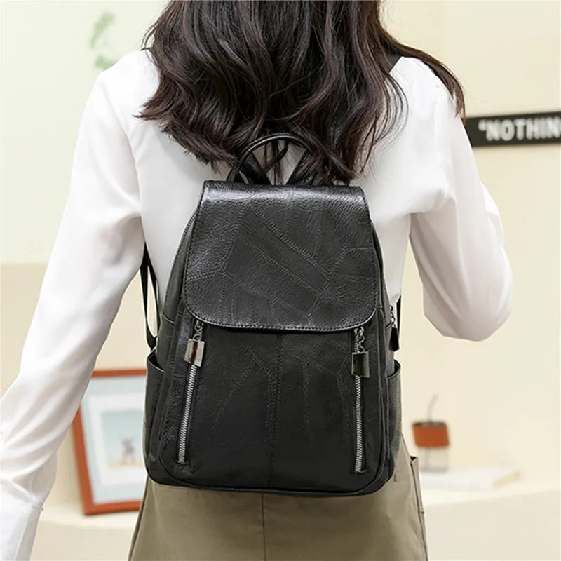 Waterproof PU Leather Backpack Large Capacity