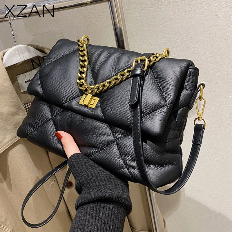 Vintage Rhombus Messenger Bag Soft Leather Chain Bag