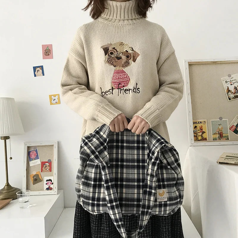 Plaid Women Shoulder Bag Soft Cloth Fabric Handbag Large Capacity Tote Canvas Ba