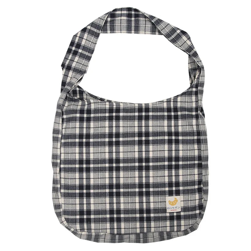 Plaid Women Shoulder Bag Soft Cloth Fabric Handbag Large Capacity Tote Canvas Ba