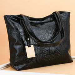 Silver Crocodile Shoulder Bag, PU Leather Tote for Women