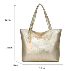 Silver Crocodile Shoulder Bag, PU Leather Tote for Women