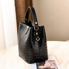 Crocodile Pattern Bucket Bag Women Shoulder Messenger PU Purse