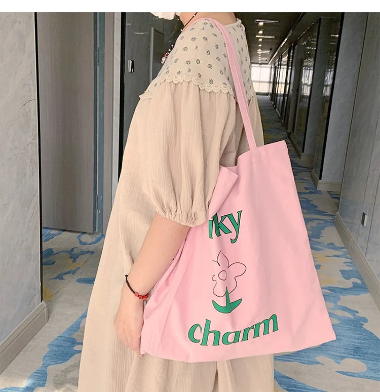 Pink Flower Shoulder Bag Large Capacity Tote