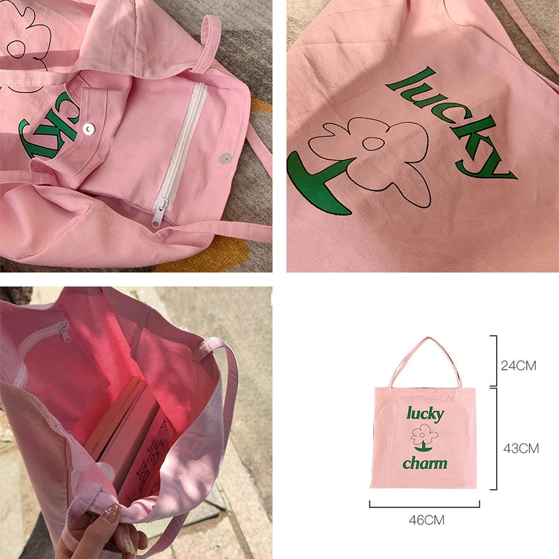 Pink Flower Shoulder Bag Large Capacity Tote
