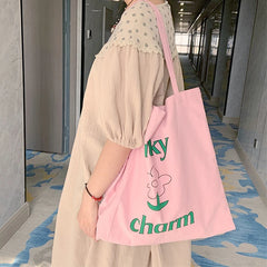 Pink Flower Shoulder Bag Large Capacity Tote