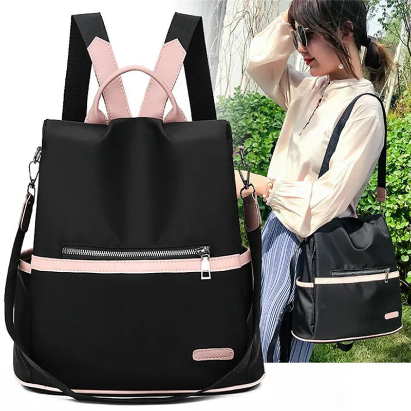 Casual Oxford Leather Backpack Women Zipper Shoulder Bag