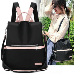 Casual Oxford Leather Backpack Women Zipper Shoulder Bag