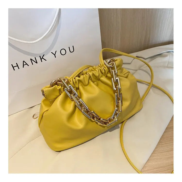 Cloud Underarm Shoulder Bag with Thick Chains Dumpling Clip Purse, Totes Handbag