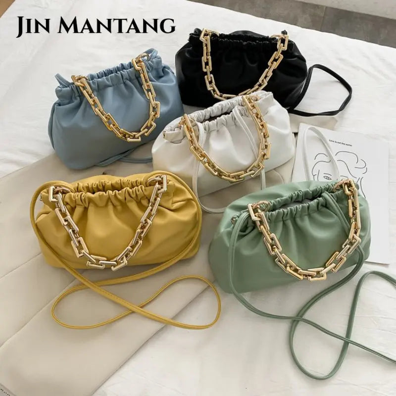 Cloud Underarm Shoulder Bag with Thick Chains Dumpling Clip Purse, Totes Handbag