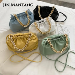 Cloud Underarm Shoulder Bag with Thick Chains Dumpling Clip Purse, Totes Handbag