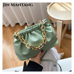 Cloud Underarm Shoulder Bag with Thick Chains Dumpling Clip Purse, Totes Handbag