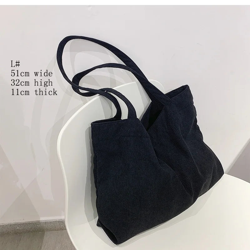 Corduroy Canvas Tote Bag Zipper Shoulder Handbags