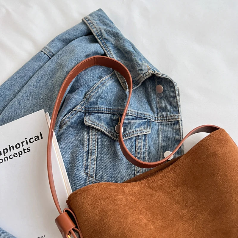 Women Shoulder Bags Girls Crossbody PU Winter High Capacity Daily Bucket