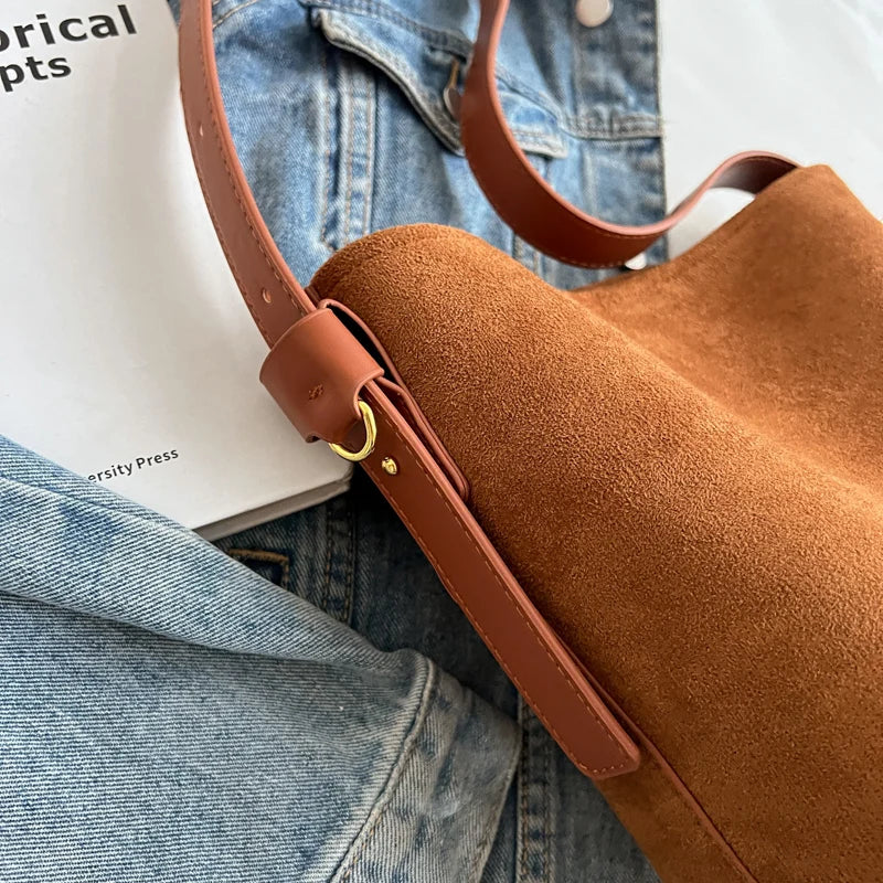 Women Shoulder Bags Girls Crossbody PU Winter High Capacity Daily Bucket