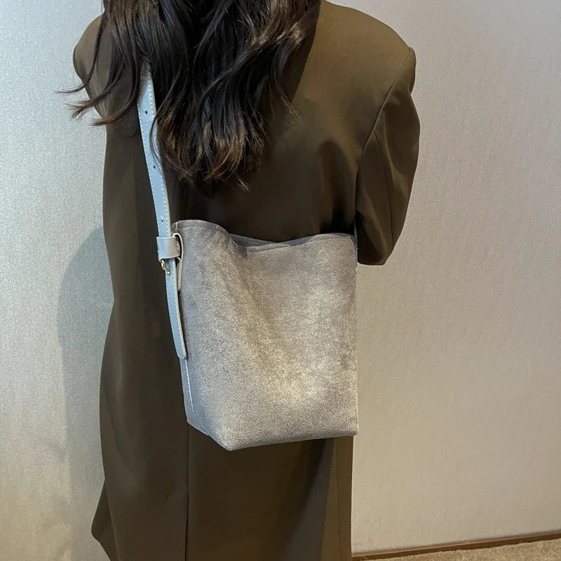 Women Shoulder Bags Girls Crossbody PU Winter High Capacity Daily Bucket