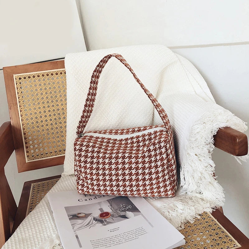 Vintage Plaid Shoulder Bag Casual Small Crossbody Handbag