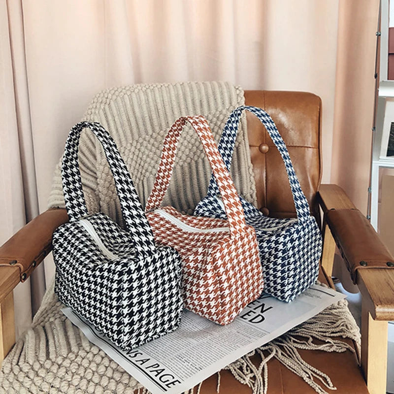Vintage Plaid Shoulder Bag Casual Small Crossbody Handbag