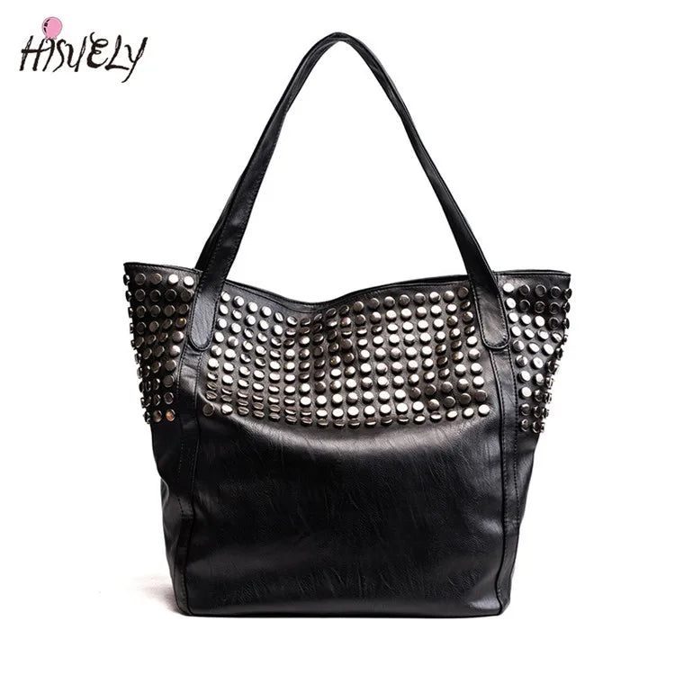Rivet Women Pu Leather HandBags Larger Capacity Famous Shoulder Bag