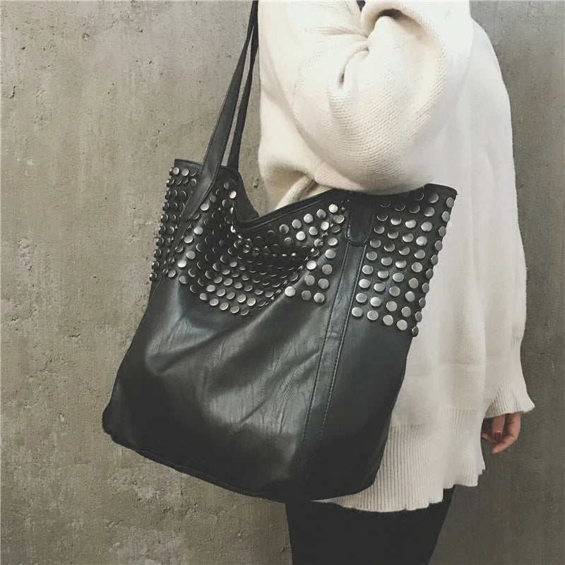 Rivet Women Pu Leather HandBags Larger Capacity Famous Shoulder Bag