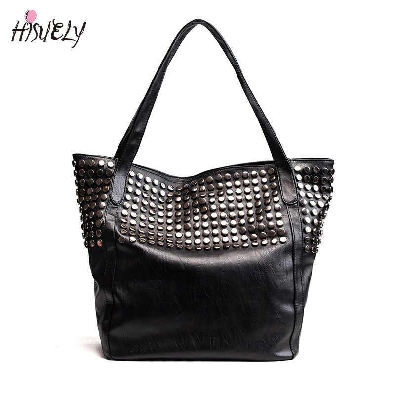 Rivet Women Pu Leather HandBags Larger Capacity Famous Shoulder Bag
