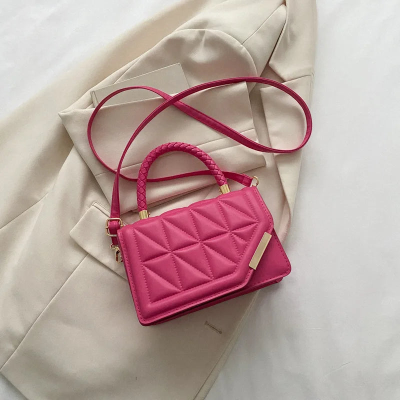 Plaid Leather Shoulder Bag for Women
