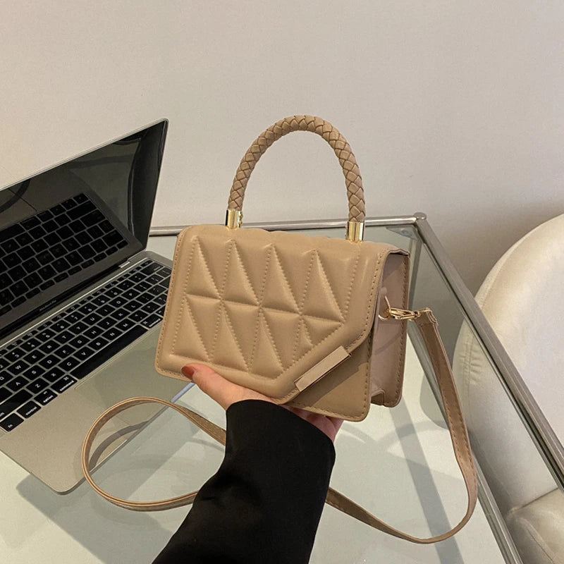Plaid Leather Shoulder Bag for Women