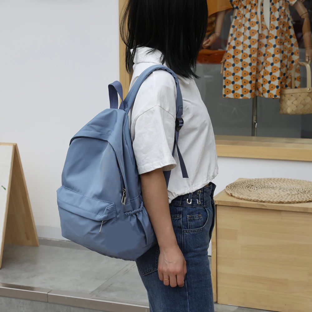 Women Nylon Backpack Preppy Style Solid Large Handbags School