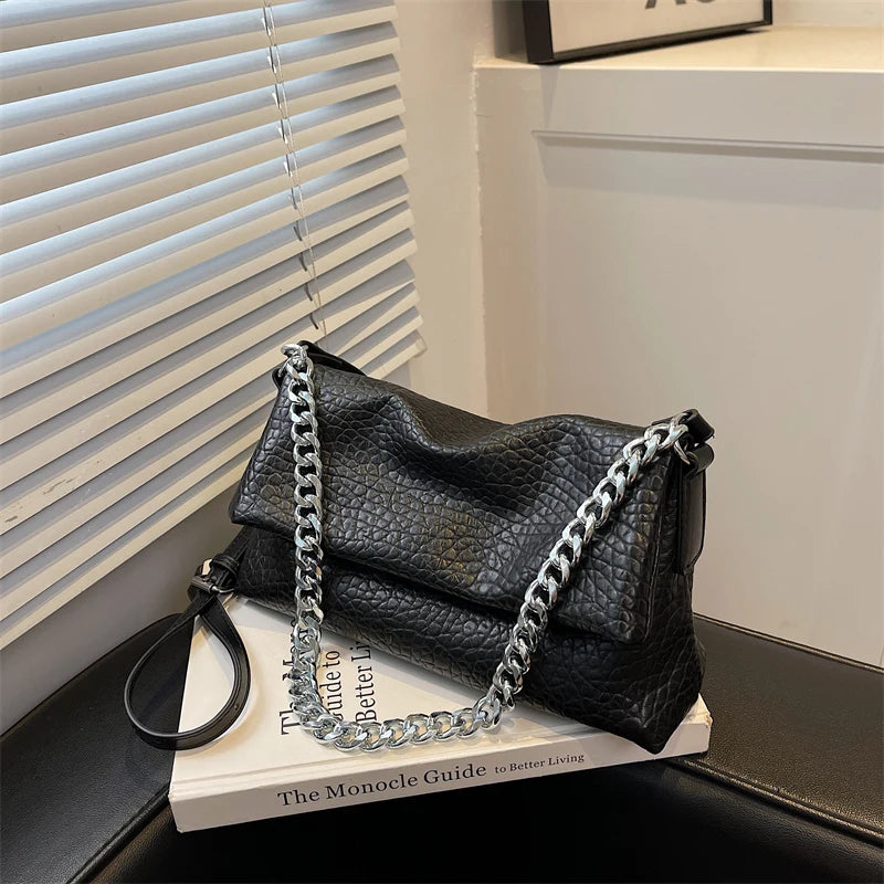 Fashionable Solid Chain Shine Women Bags Party High Capacity Tote Multifunction