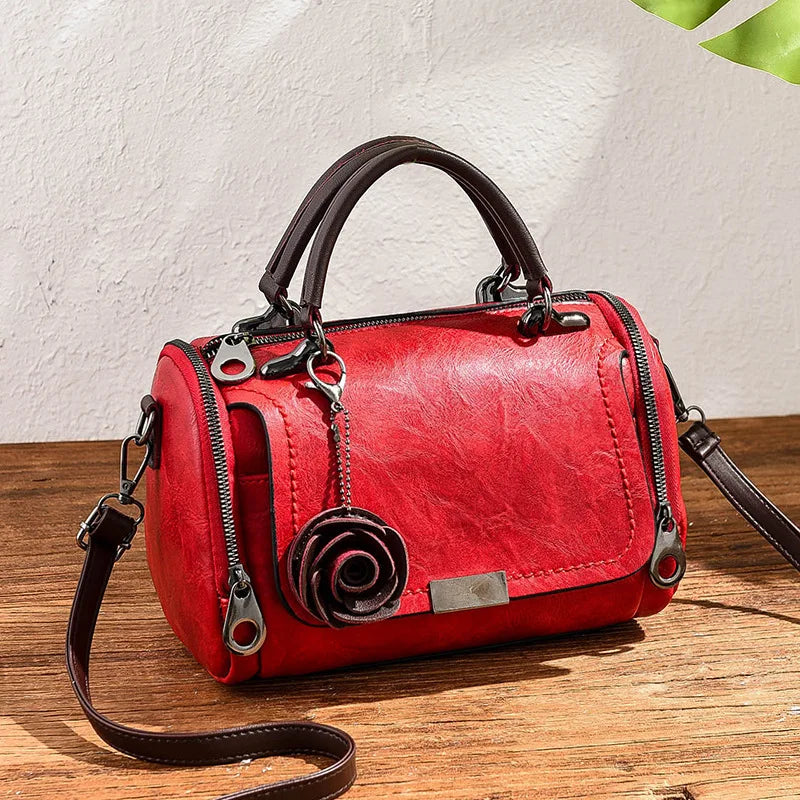 Flowers Pendant Handbag Women's Boston Bags Single Shoulder Bag