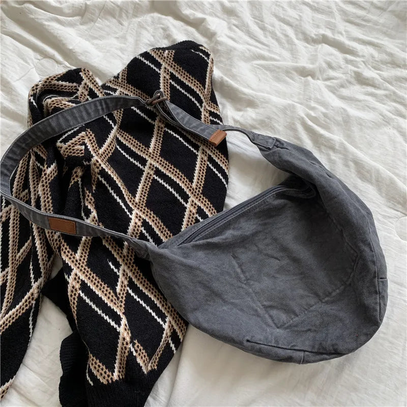 One-Shoulder Dumpling Bag Washed Canvas Women's Bag