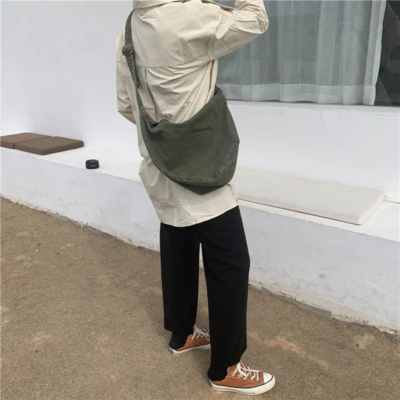 One-Shoulder Dumpling Bag Washed Canvas Women's Bag