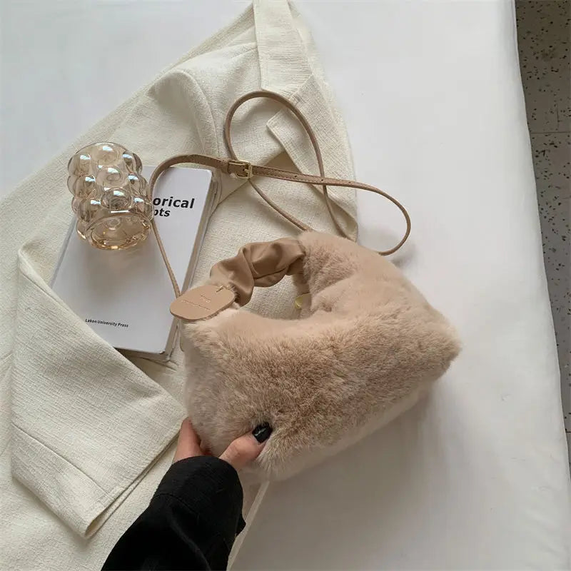 Faux Fur Women's Shoulder Crossbody Bag Zipper Small Casual Tote