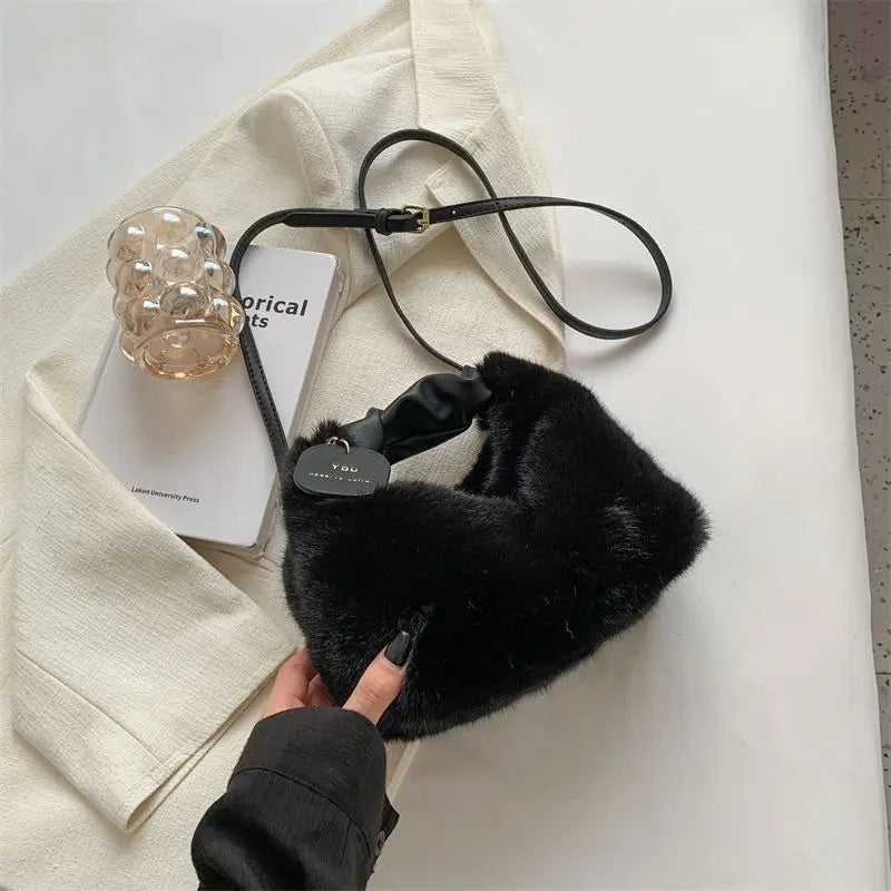Faux Fur Women's Shoulder Crossbody Bag Zipper Small Casual Tote