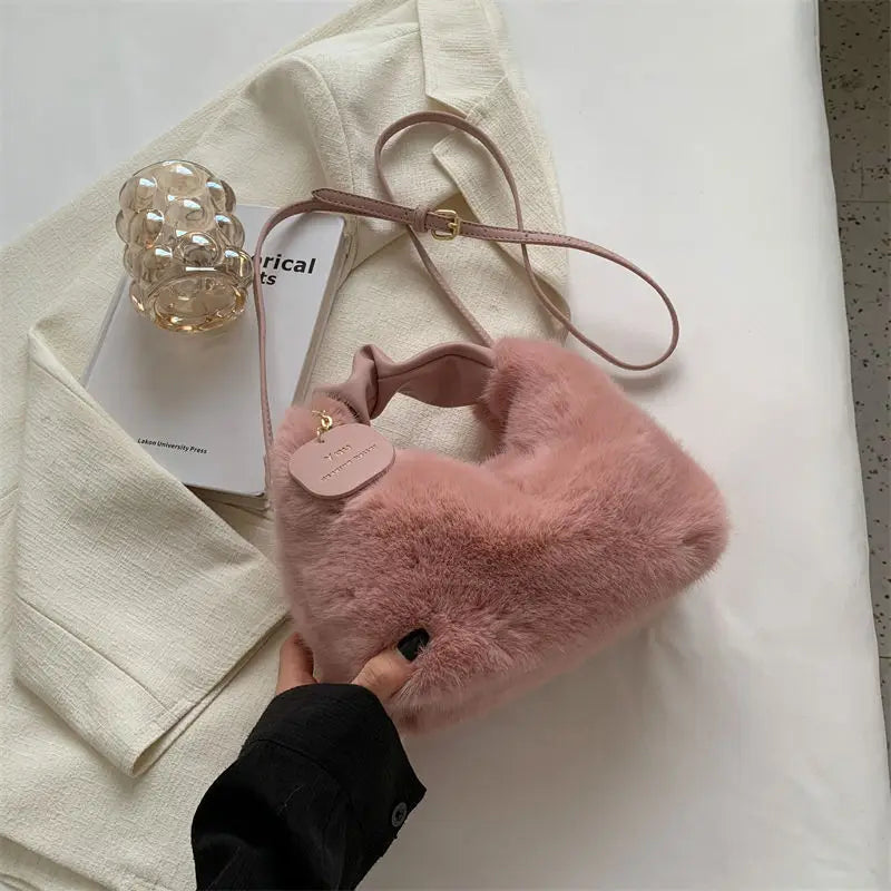 Faux Fur Women's Shoulder Crossbody Bag Zipper Small Casual Tote