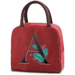 Leaf Letter Print Lunch Bag Insulated Cooler Kids Thermal Bento Handbag