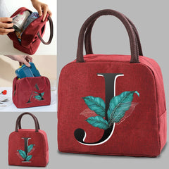 Leaf Letter Print Lunch Bag Insulated Cooler Kids Thermal Bento Handbag