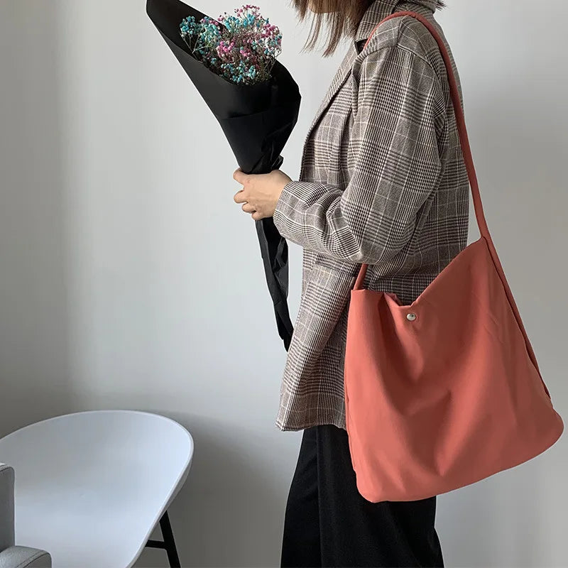 Nylon Canvas Shoulder Bag for Women Eco Shopping Tote Handbag
