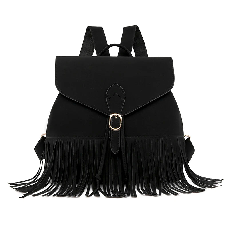 Retro Women Backpack Tassel Shoulder Bag High School Bag For Teenage Girls