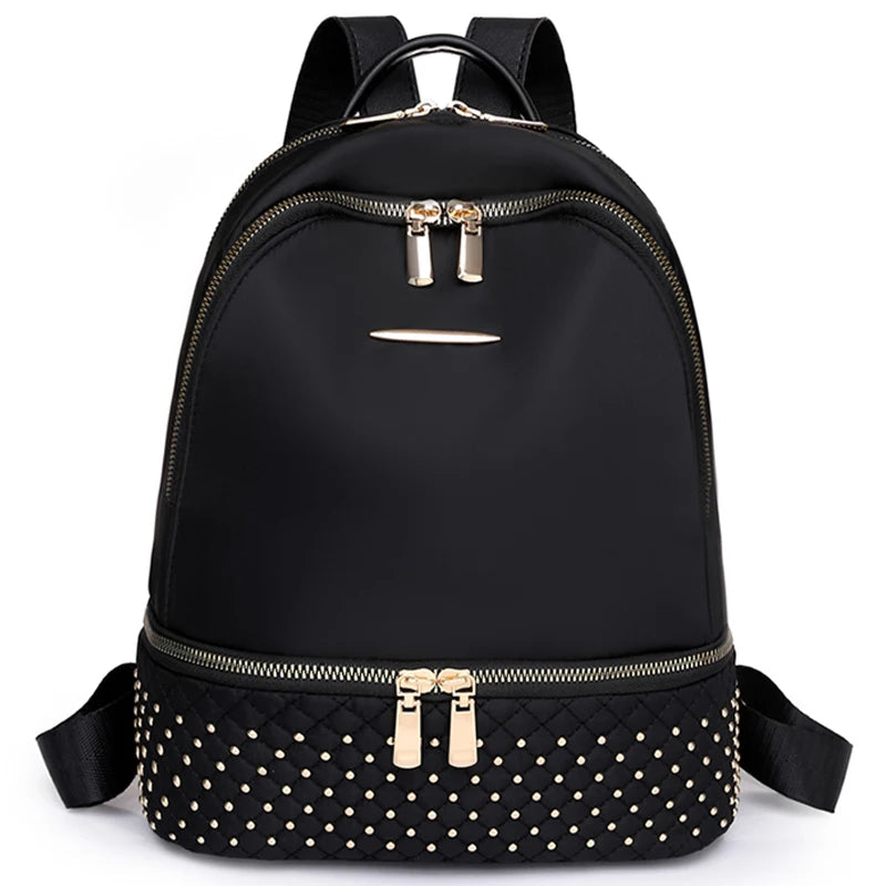 Retro Women Backpack Oxford Cloth Backpack Rivet Anti Theft Pocket Shoulder Bag