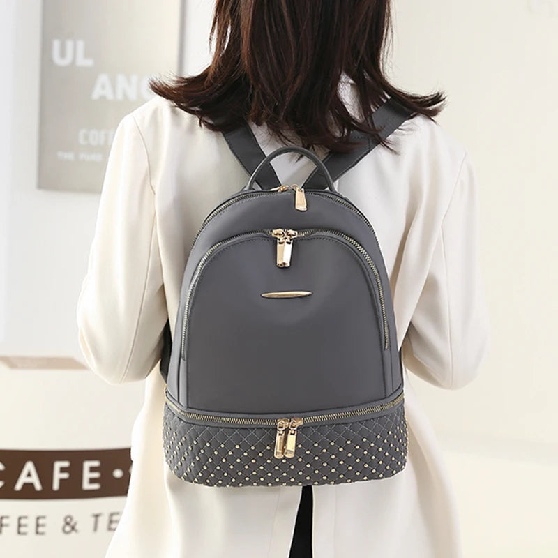 Retro Women Backpack Oxford Cloth Backpack Rivet Anti Theft Pocket Shoulder Bag