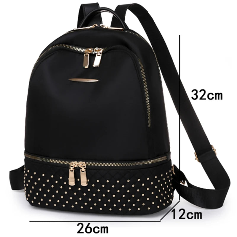 Retro Women Backpack Oxford Cloth Backpack Rivet Anti Theft Pocket Shoulder Bag