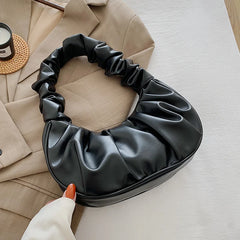 Solid Cloud Pleated Handlebags for Women PU Bags Leisure Tote Bag