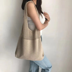 Spring Autum Crochet Handbag For Women Knitted Braid Hollow
