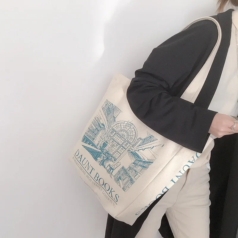 Spring Autum Canvas Shoulder Bag London Daunt Books Shopping Book Bag Handbags
