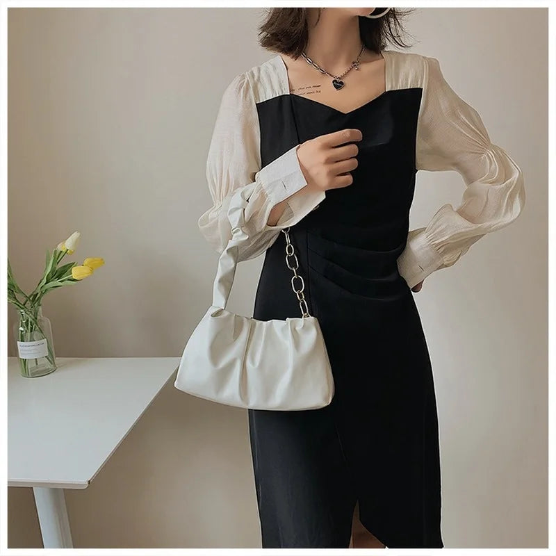 Metal Chain Fold Lady Shoulder Bag Retro Leisure Shopping Handbag