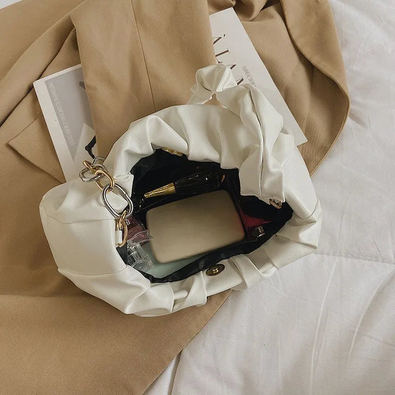 Metal Chain Fold Lady Shoulder Bag Retro Leisure Shopping Handbag