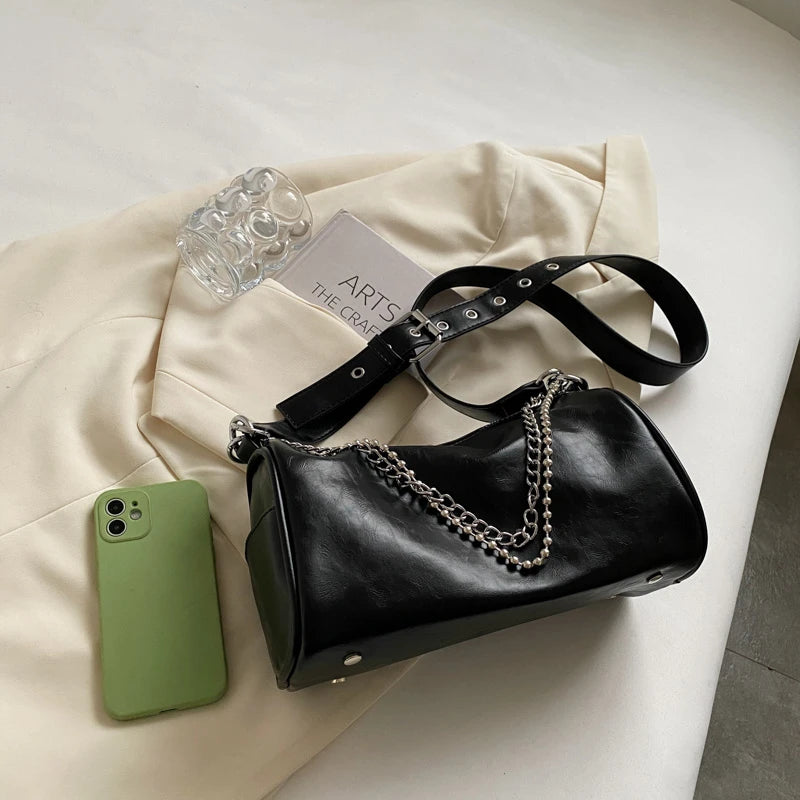 Fashionable Crossbody Shoulder Bag Party Shopping Chain PU Leather