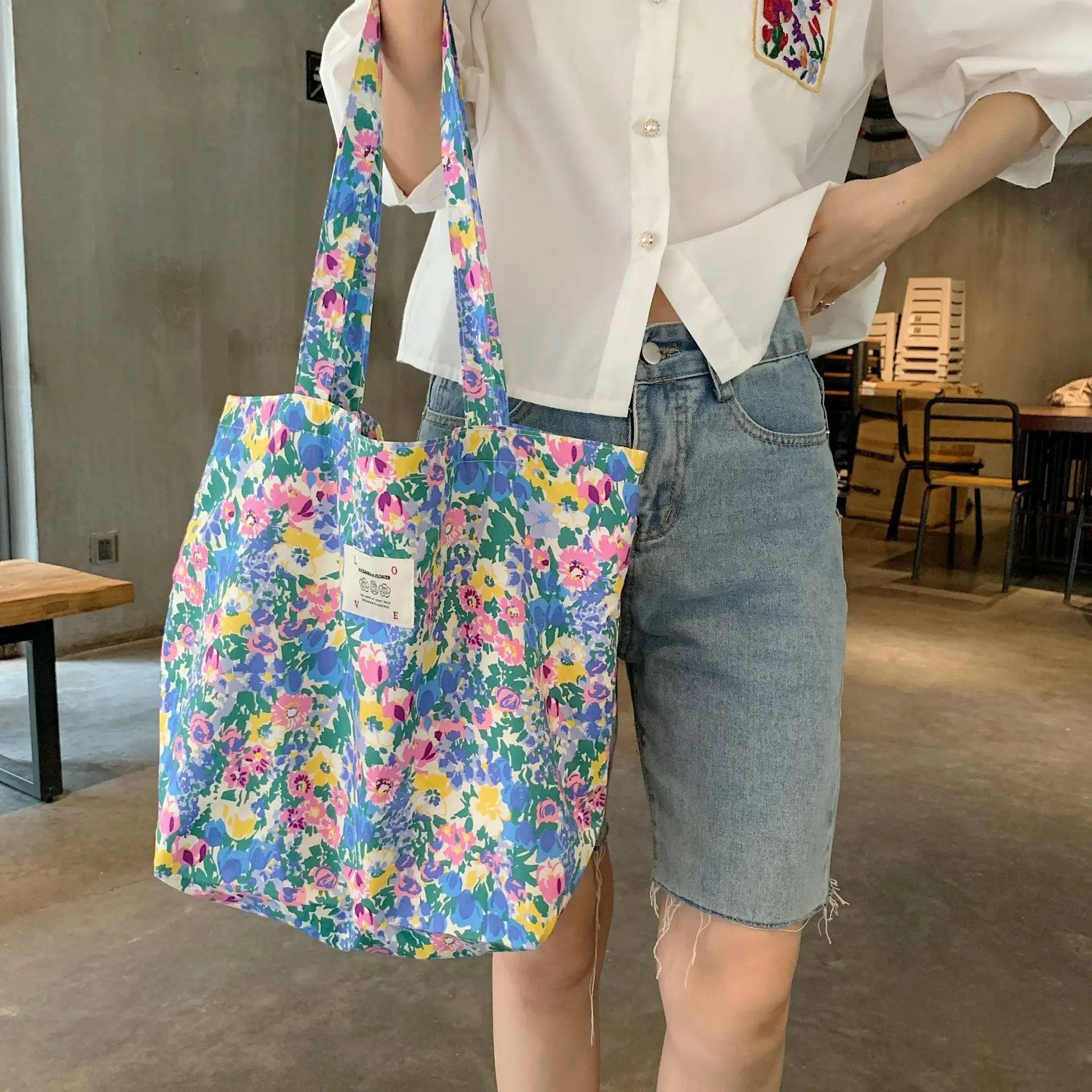 Floral Canvas Handbag Vintage Art Shoulder Bag