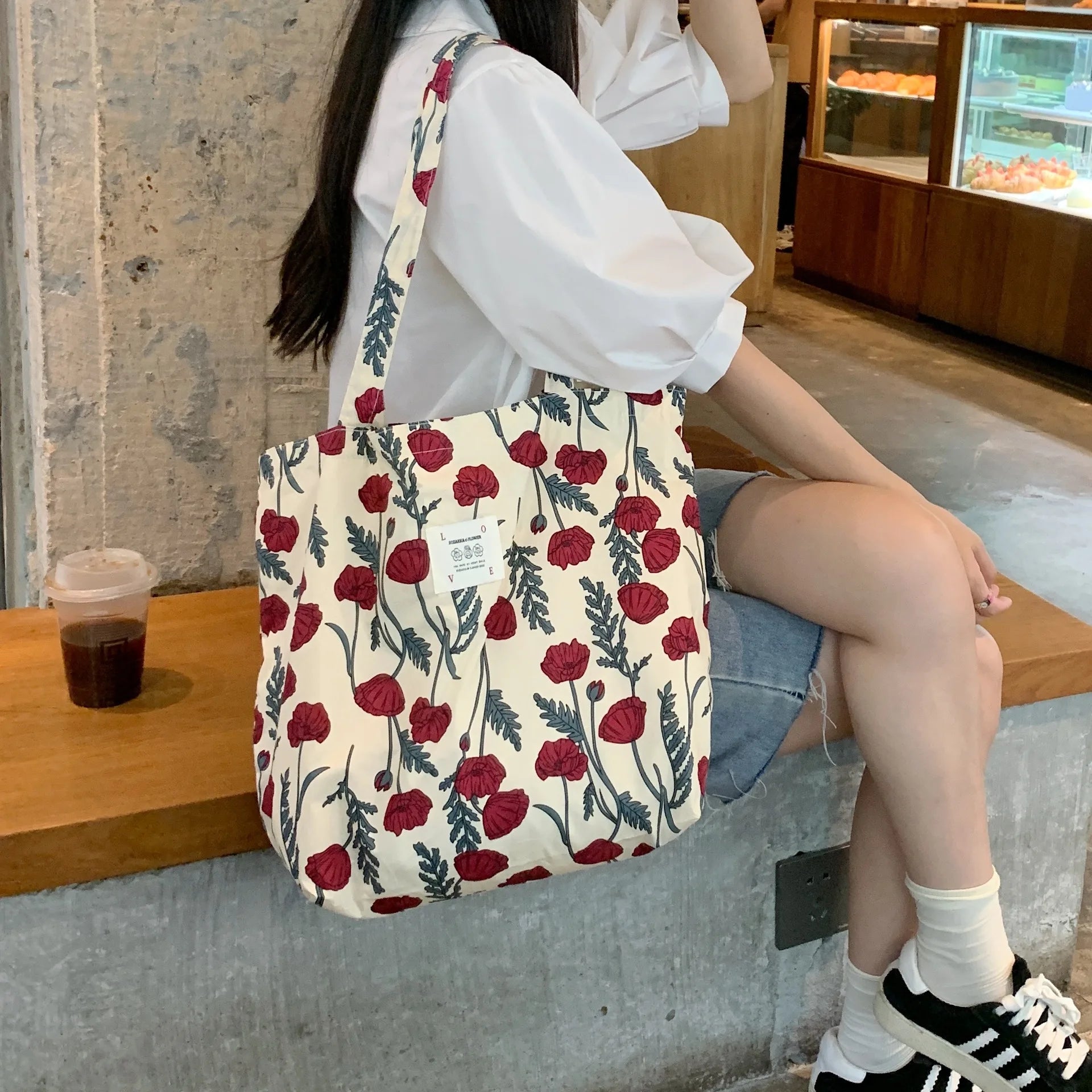 Floral Canvas Handbag Vintage Art Shoulder Bag